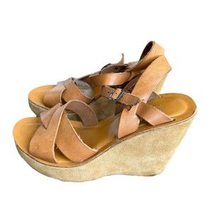 KORK-EASE Womens Size 7 Bette Vacheta Tan Leather Wedge Platform Sandals